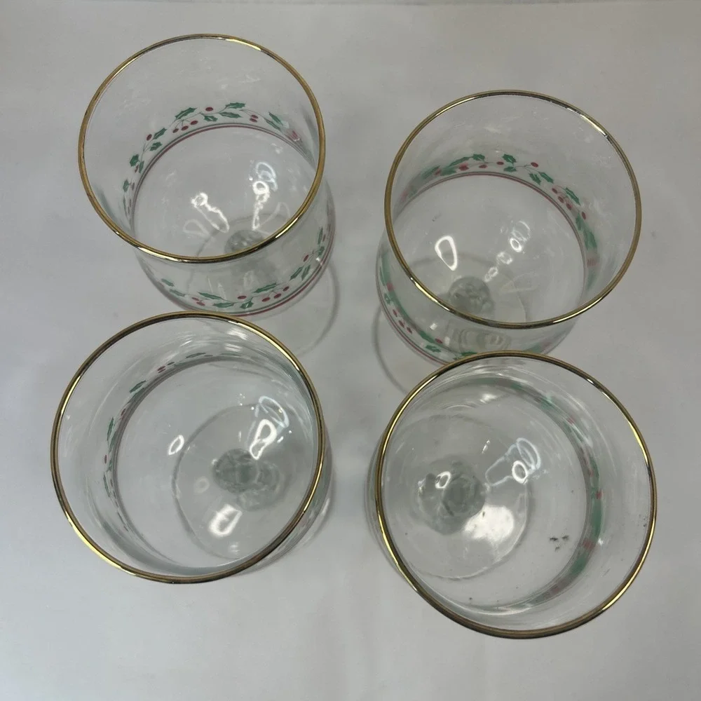 Libbey Arby's 1985 Holly & Berry Christmas Wine Glasses Gold Rim Read